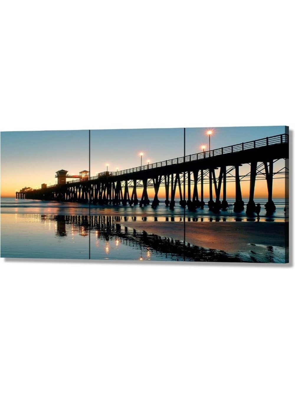Oceanside Pier Sunset Canvas Wall Art - Nature Scene Picture for Home Decor